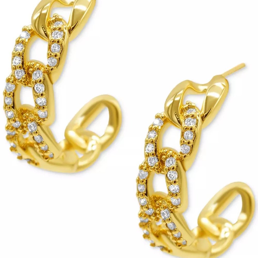 Adornia Curb Chain Crystal Huggie Hoop Earrings/NWT
